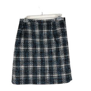 Ann Taylor Loft Skirt Women 10 Black Blue White Tweed A-Line Knee Length Casual